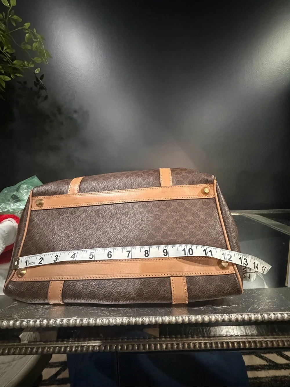 Celine Brown and Tan Coated Canvas Travel Satchel